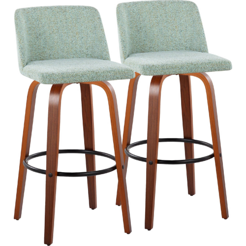 Toriano 24" Swivel Counter Stool in Walnut Wood & Light Green Fabric w/ Black Footrest (Set of 2)